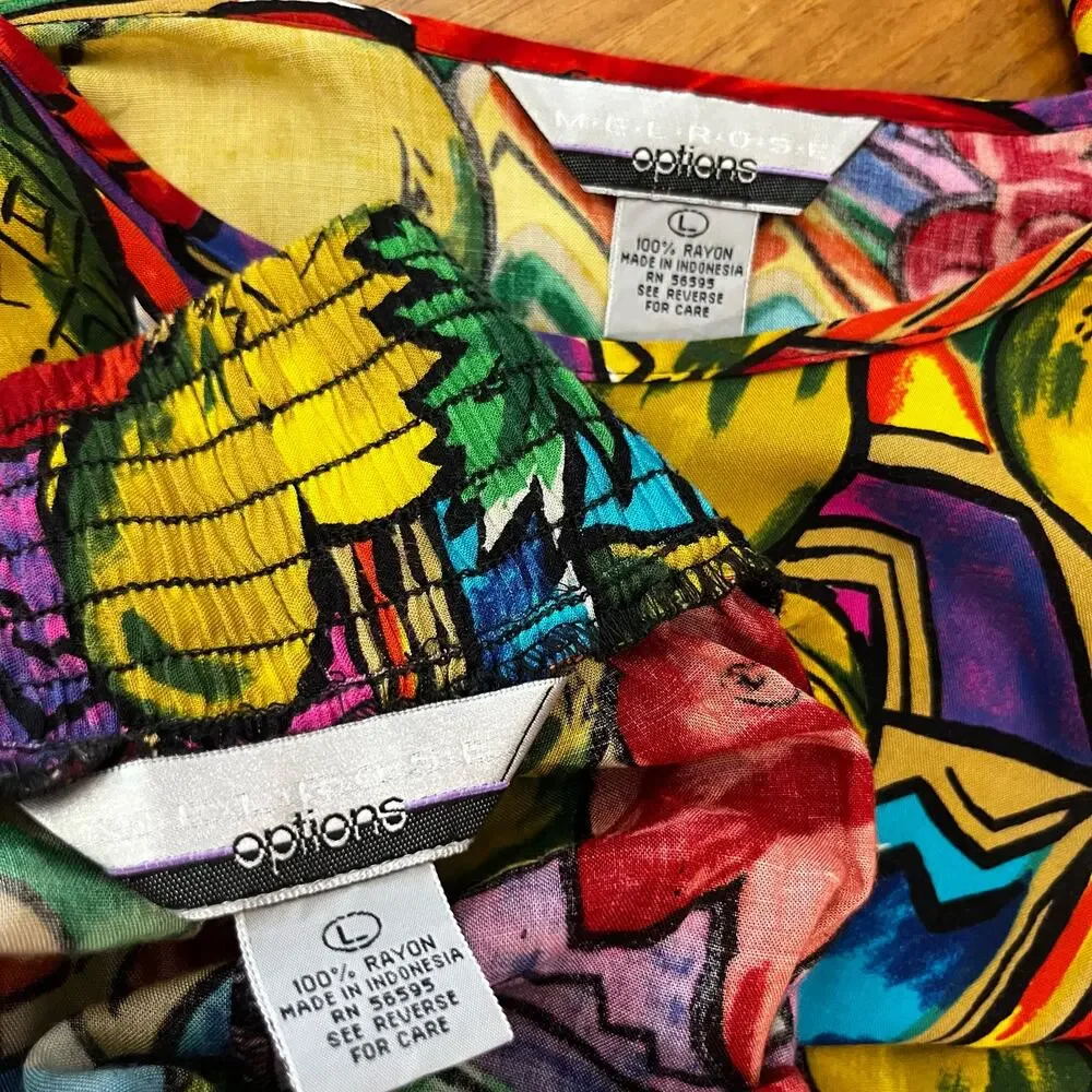 Vintage 80s Pant Set Size L Tropical Fruity Bright - Picture 3 of 16